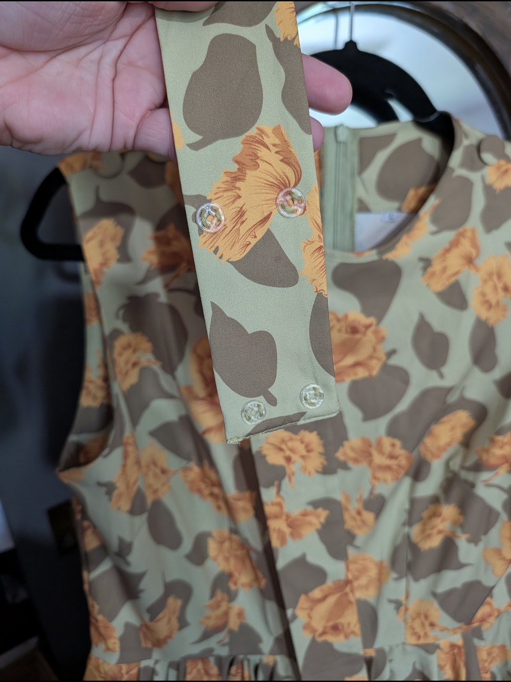 Floral Fit-and-Flare Dress in Sage and Mustard - Picture 3 of 4